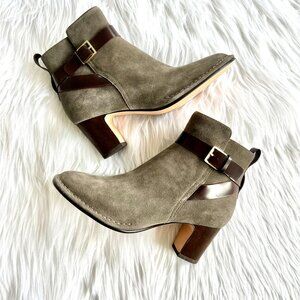 Clarks Womens Spiced River Ankle Booties Gray Suede Zip Strap 8.5